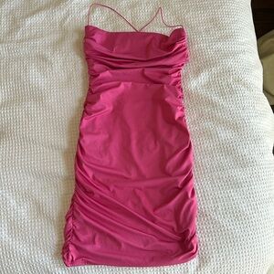Oh Polly Ruched Bodycon Mini Dress in Pink size 6